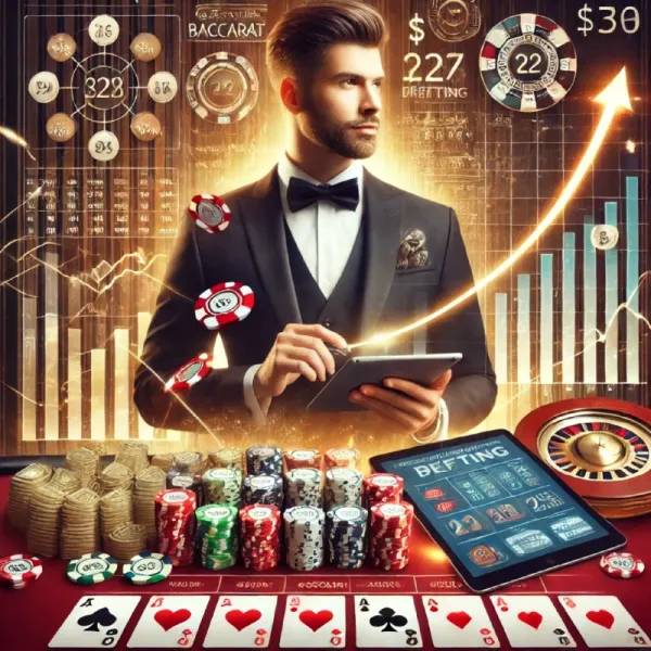 DALL·E 2025-03-10 17.29.58 - A strategic and visually appealing image representing profitable Baccarat betting. The scene features a high-end Baccarat table with neatly arranged p.webp